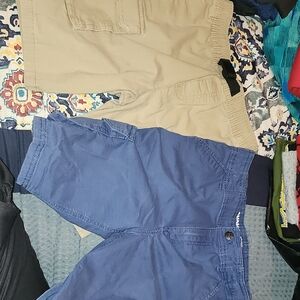 Casual Khaki and Blue Shorts Set
